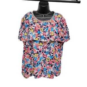 Juicy Couture floral colorful ruffle collar crystal embellished blouse size XX-L
